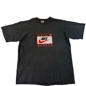 Vintage 90s Nike Team Sports T-Shirt Mens XL Black Made in USA Graphic Tee Faded